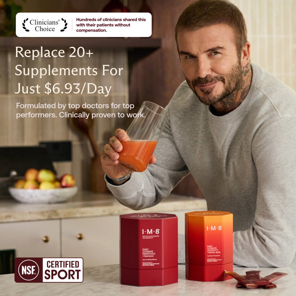 David Beckham with Daily Ultimate Essentials and Daily Ultimate Longevity — the Beckham Stack